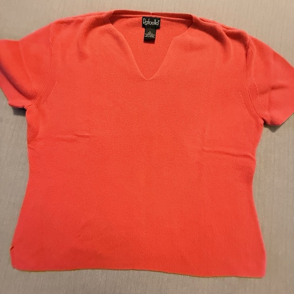 Rafaella Sweaters - Womens Large V Neck Sweater Pink Rafaella 100% Cotton Short Sleeve Pullover